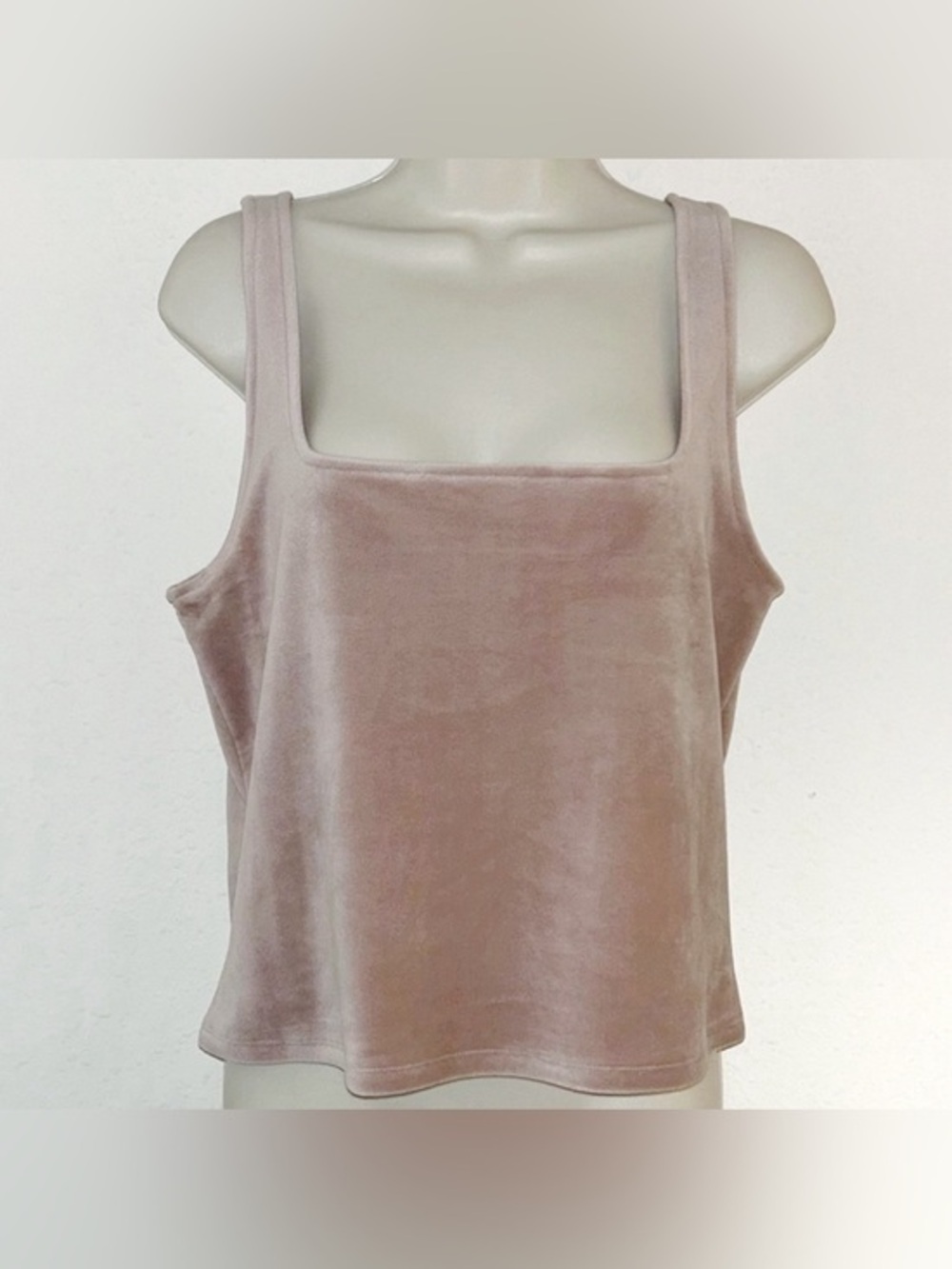 Blush Pink Velvet Square-Neck Tank Top